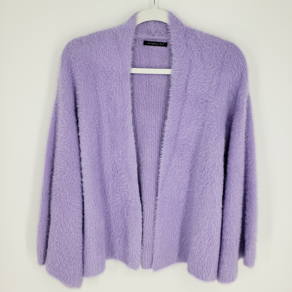 Do everything in Love Fuzzy Eyelash Cardigan Women OS One Size Purple Open Front